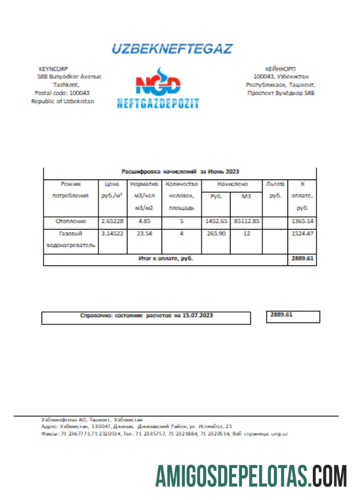 Projeto de lei de serviços públicos Uzbekneftegaz, SCR amostra